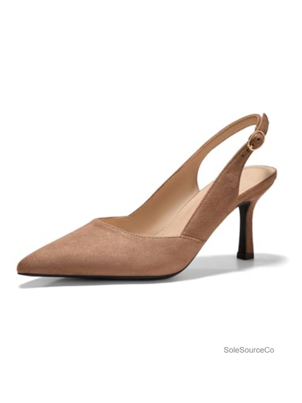 Slingback Kitten Heels Closed Toe Pumps Faux Suede Adjustable Strap
